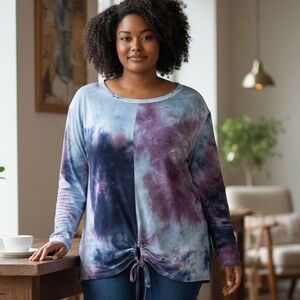 WFX by Wallflower Blue and Purple Tie Dye Long Sleeve Top 3X